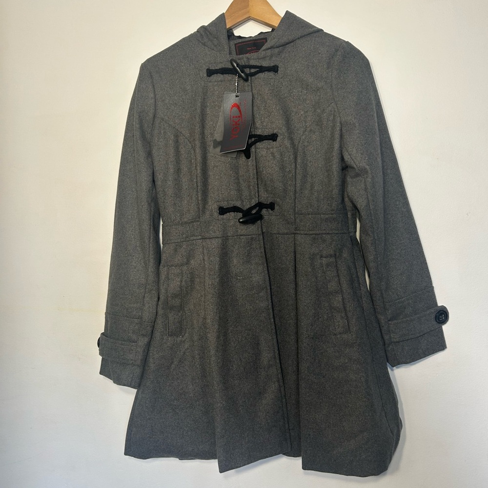Yoki Gray Hooded Toggle Pea Coat